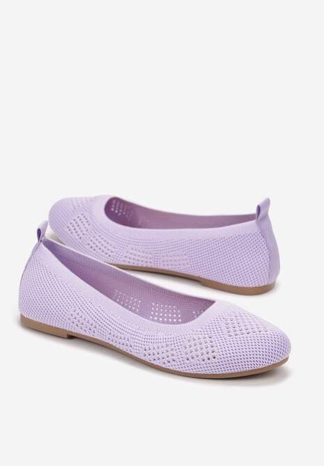 Fioletowe Ażurowe Balerinki z Okrągłym Noskiem Siotte