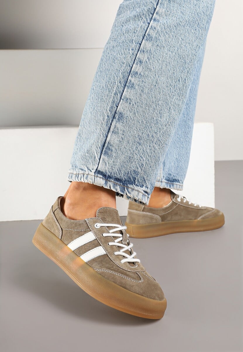 Czarne Sneakersy Klasyczne Tenisówki ze Skóry Naturalnej Alotia