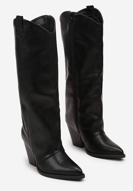 Czarne Kozaki w Stylu Kowbojek z Prostą Cholewką na Stożku Afarrive