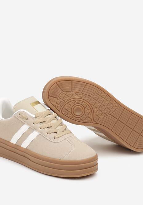 Beżowe Klasyczne Sneakersy na Niewysokiej Platformie Terilee