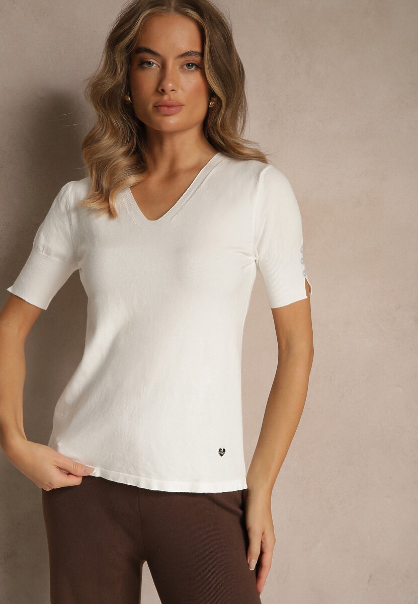 Zielona Bluzka z Dzianiny z Dekoltem w Kształcie Litery V Fenelesa