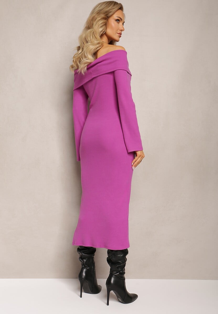 Fioletowa Dopasowana Sukienka Hiszpanka z Rozcięciem Phillas