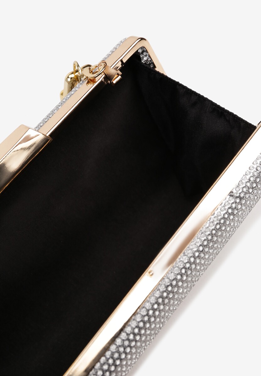 Szara Torebka Kopertówka z Łańcuszkiem Zdobiona Brokatem Kellirra