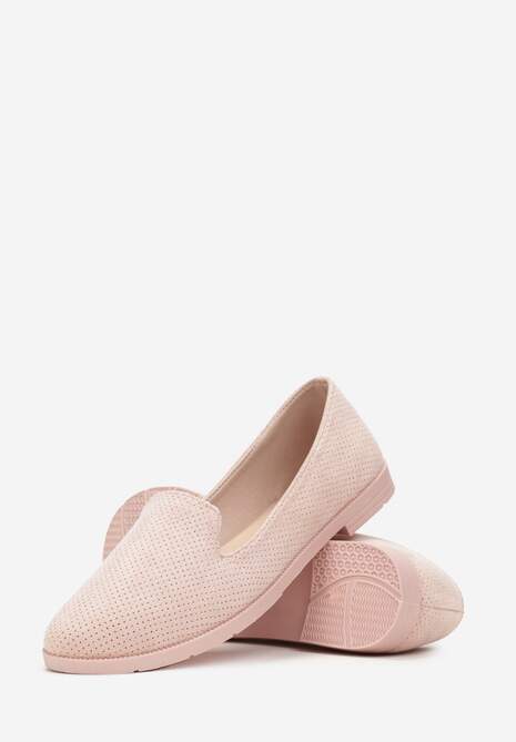 Różowe Mokasyny z Ozdobną Perforacją na Płaskiej Podeszwie Laurielle
