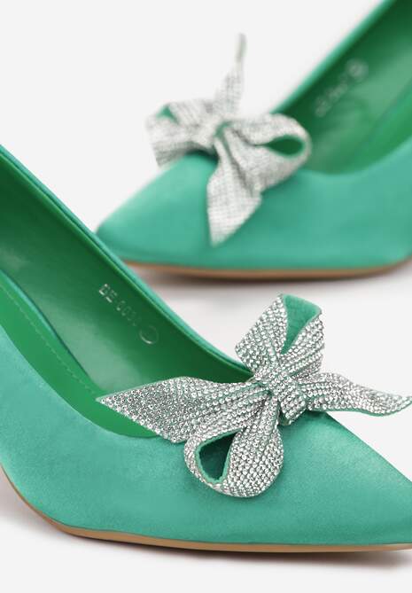 Zielone Szpilki z Kokardką w Cyrkonie Ligali