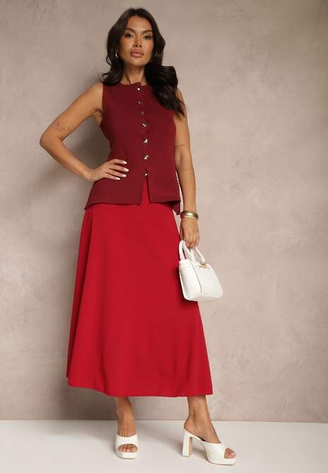 Bordowa Spódnica o Rozkloszowanym Kroju Melobi