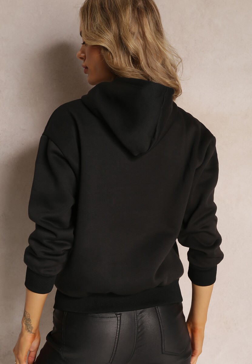 Czarna Bluza Kangurka z Nadrukiem i Kapturem Uvella