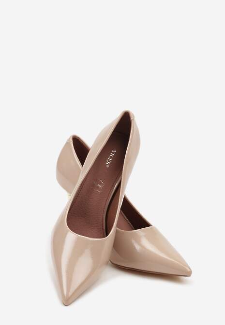 Beżowe Szpilki Lakierowane Vices ze Skórzaną Wkładką Ozdobione Cyrkoniami Cindrie