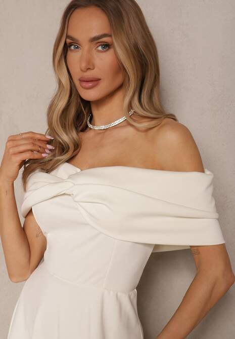 Beżowa Sukienka Rozkloszowana Ozdobiona Kokardą Odarra