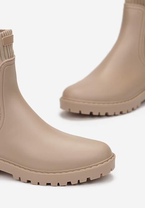 Beżowe Kalosze za Kostkę z Elastyczną Cholewką Vinel