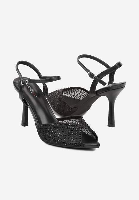 Czarne Eleganckie Sandały na Szpilce Ozdobione Cyrkoniami  Viofera