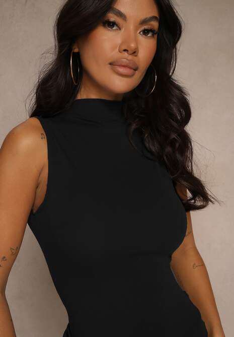 Czarny Dopasowany Top z Bawełny z Półgolfem Unellesa