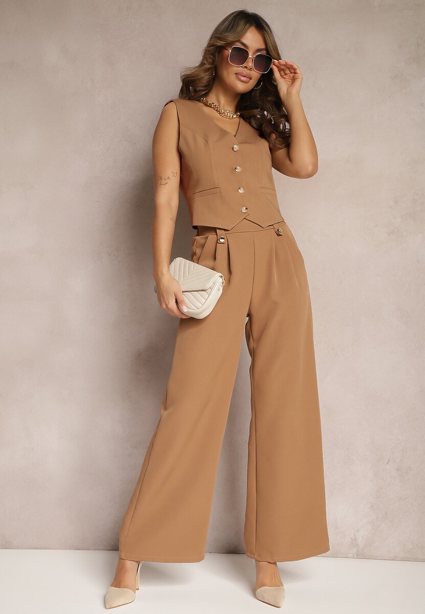 Czarne Eleganckie Spodnie Dzwony z Ozdobnymi Patkami w Pasie Nattas