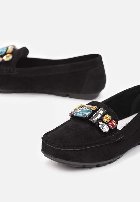 Czarne Mokasyny z Wkładką ze Skóry Naturalnej Veso