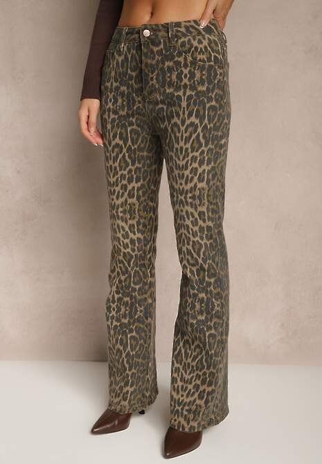 Panterkowe Jeansy Dzwony High Waist z Bawełny Enerre