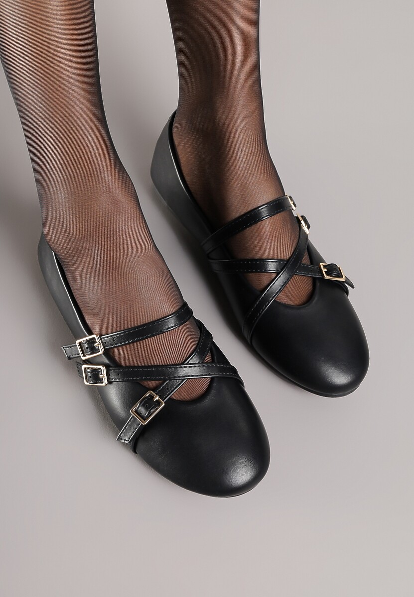 Czarne Balerinki Vices Mary Jane z Wkładką ze Skóry Naturalnej Rilomia