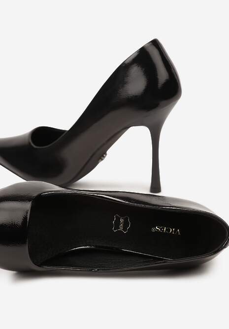 Czarne Szpilki Vices z Lakierowanym Połyskiem i Skórzaną Wkładką Irdlie