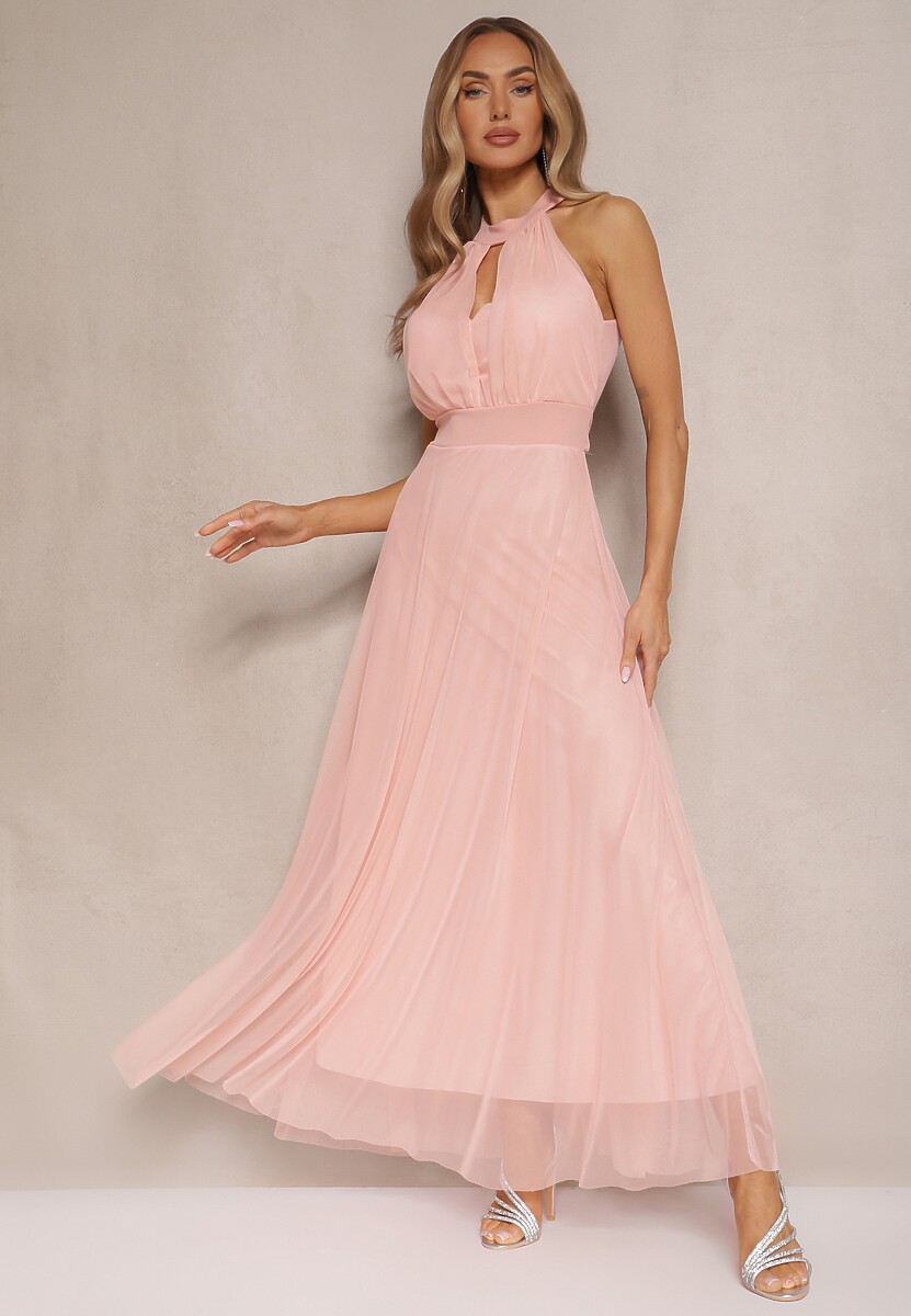 Czarna Sukienka Koktajlowa z Siateczką Wiązana Materiałowym Paskiem ze Stójką Nestassi