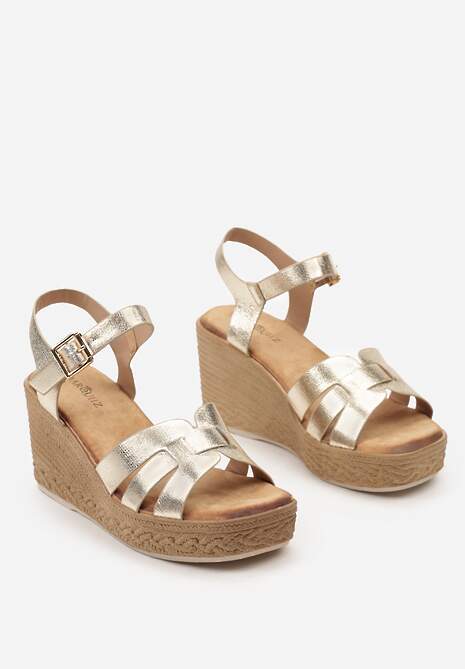 Złote Sandały na Plecionym Koturnie i Platformie Innoma