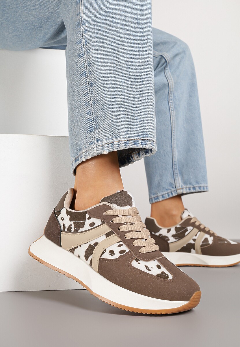 Brązowe Sneakersy z Geometrycznym Wzorem Velwettia