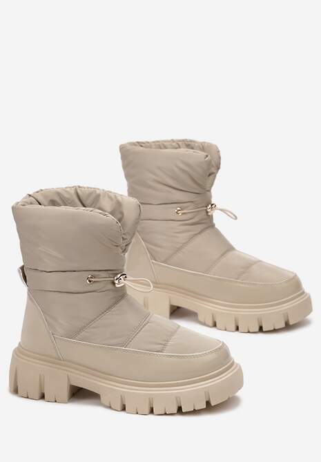 Ciemnobeżowe Śniegowce za Kostkę z Pikowaniem i Ściągaczem Jodera