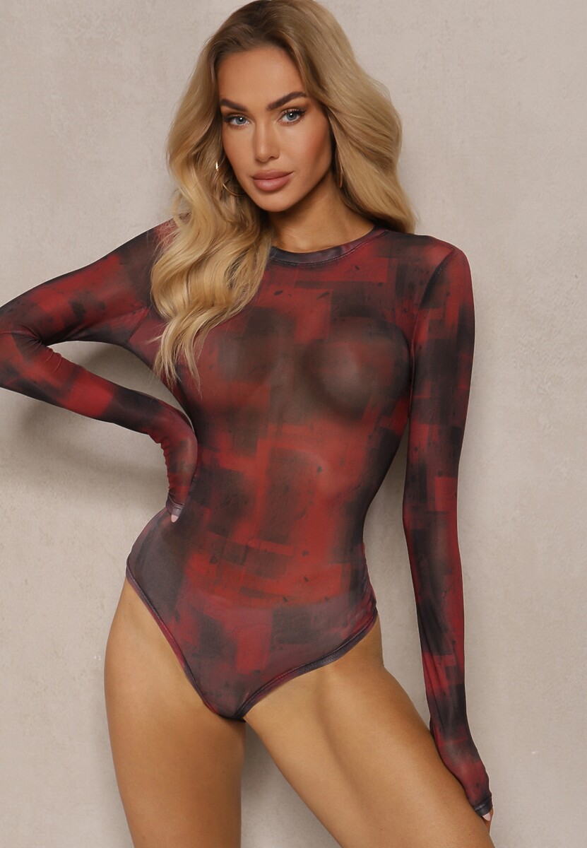 Szare Body z Siateczki z Długimi Rękawami i Wzorem Tie-Dye Itavia