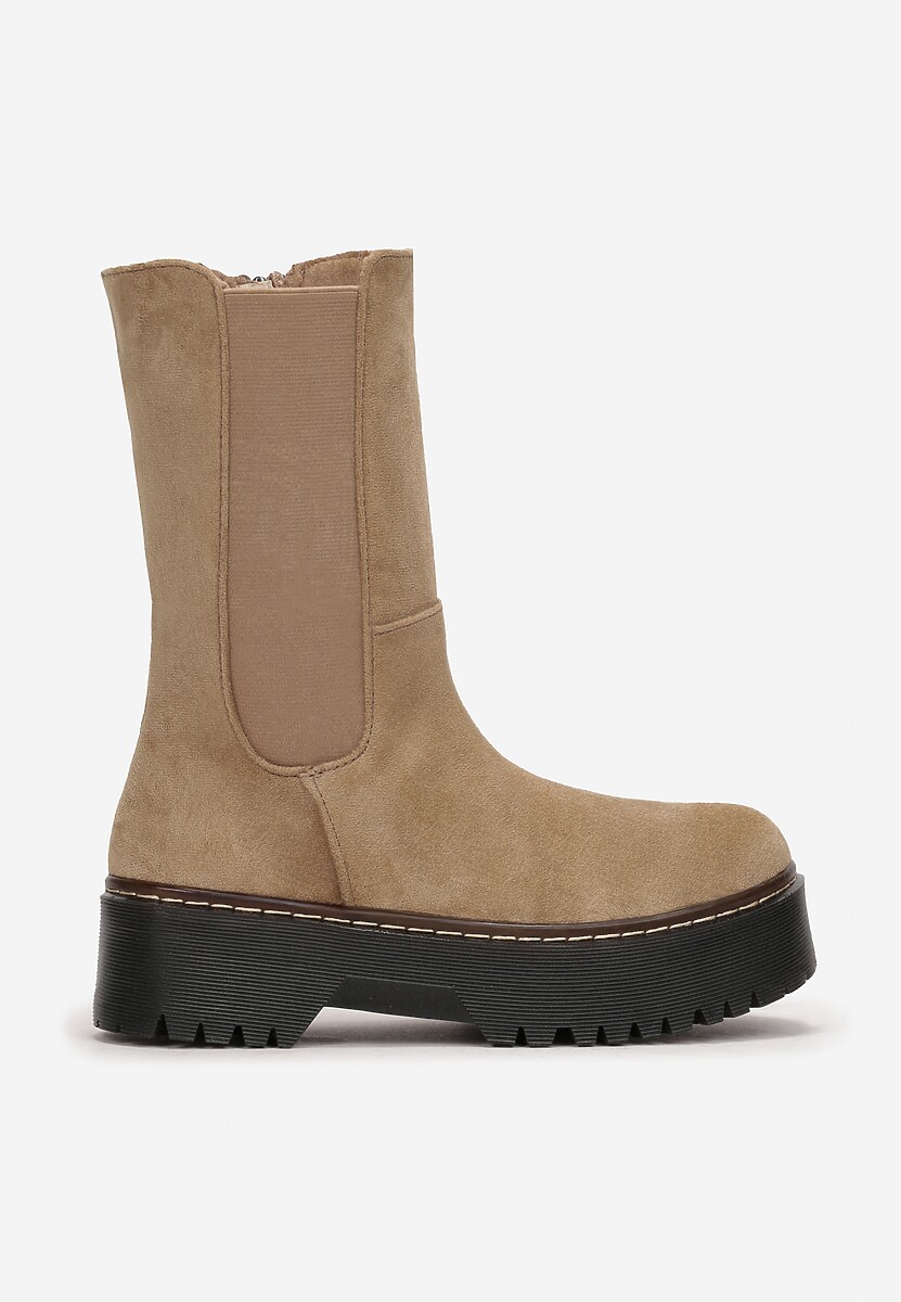 Ciemnobeżowe Botki na Platformie Alnuce