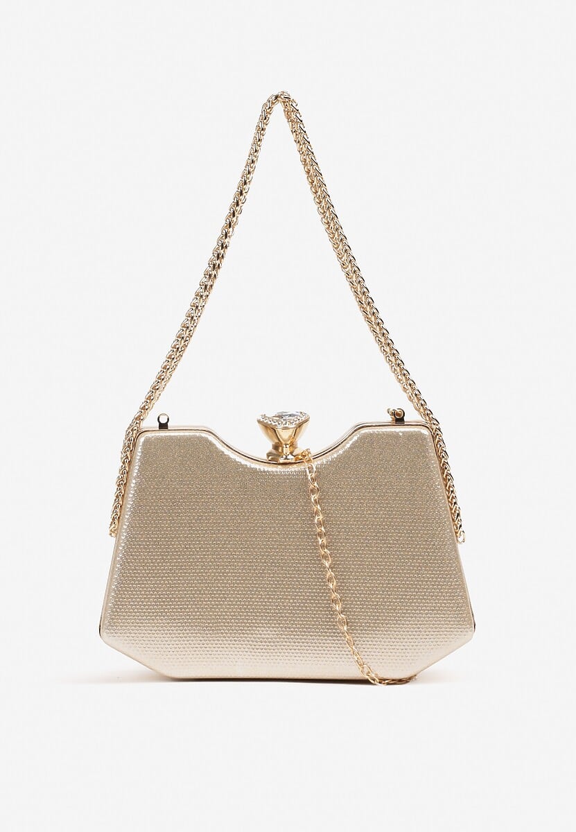 Złota Błyszcząca Torebka w Stylu Kopertówki z Odpinanym Łańcuszkiem Heriora