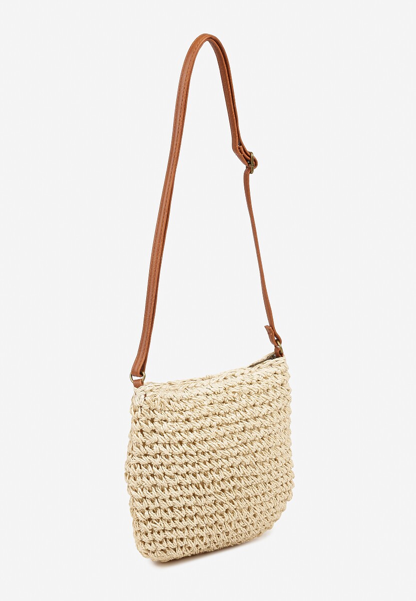 Beżowa Pleciona Torebka z Frędzlami Tirauri