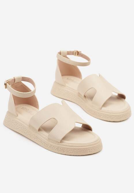 Beżowe Sandały Ozdobione Wycięciami Novolina