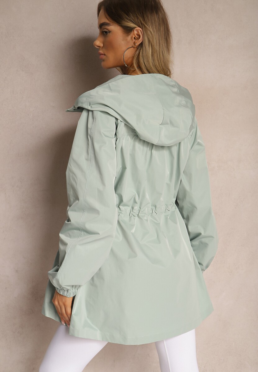 Jasnozielona Kurtka w Stylu Parki Wiązana w Pasie Nevithia