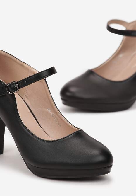 Czarne Czółenka na Słupku z Zapięciem Remsane