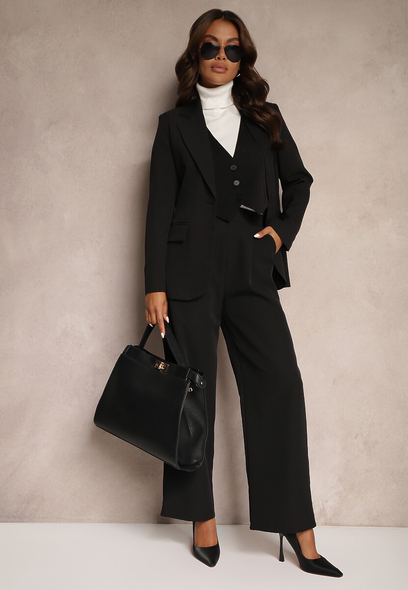 Czarne Szerokie Spodnie w Eleganckim Stylu Hanessame