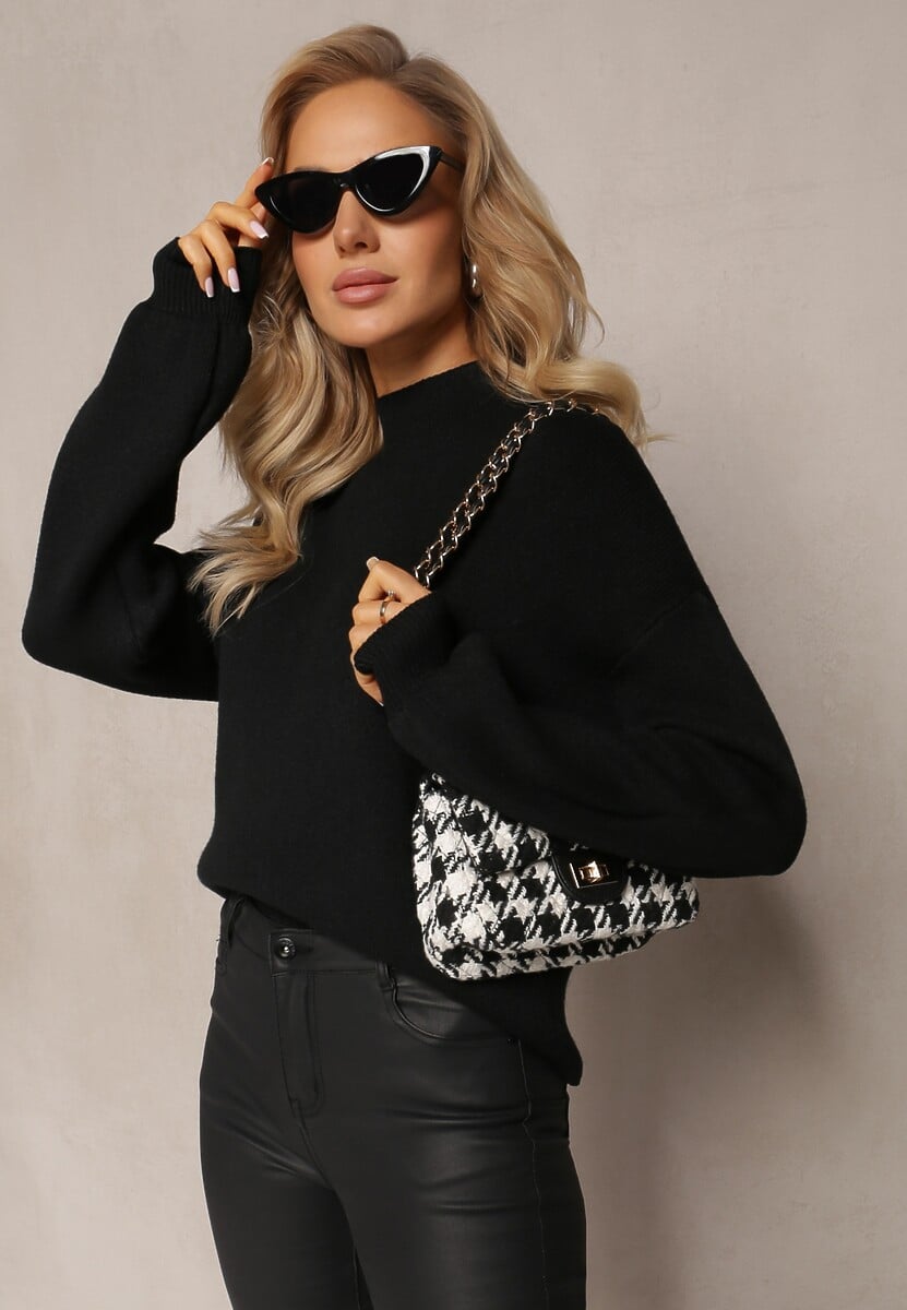 Czarny Gładki Sweter Golf ze Ściągaczami Germifa