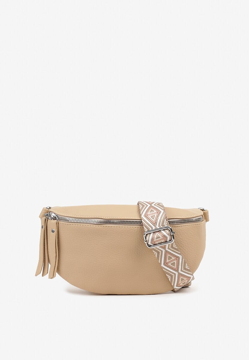 Ciemnobeżowa Nerka z Materiałowym Paskiem w Mozaikowe Wzorki Delavinea