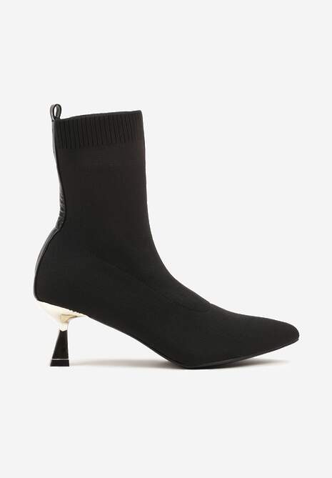 Czarno-Złote Botki Vices na Metalicznej Kaczuszce z Elastyczną Cholewką Vamile