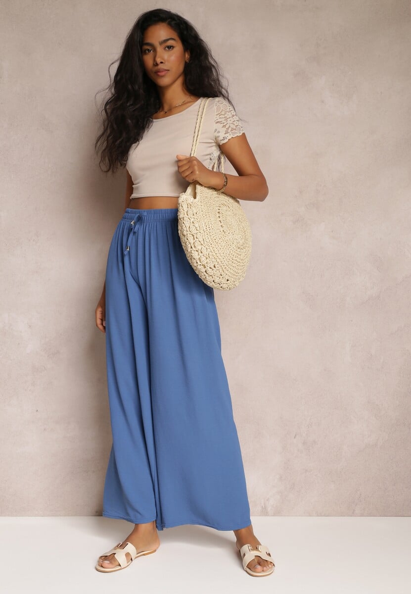 Niebieskie Spodnie z Gumką w Pasie i Szerokimi Nogawkami Seira