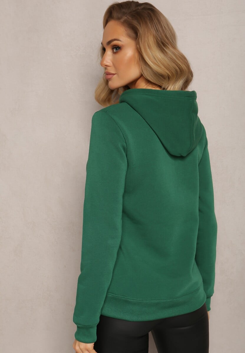 Zielona Bluza Wykończona Polarem z Nadrukiem i Kapturem Nimba