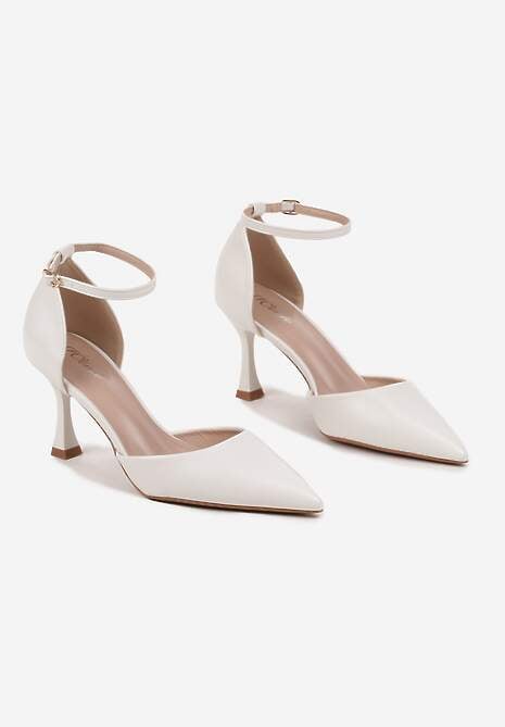 Białe Czółenka na Szpilce z Paskiem Wokół Kostki Eleantia