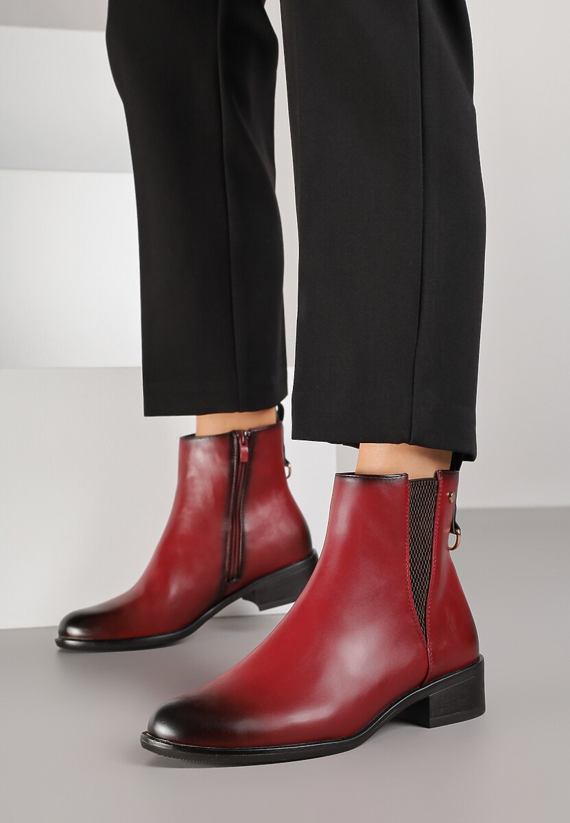 Czerwone Botki w Stylu Sztybletów z Metaliczną Aplikacją Verinette
