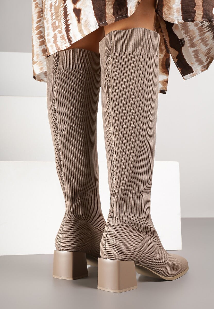 Ciemnobeżowe Kozaki z Elastyczną Cholewką Timerine