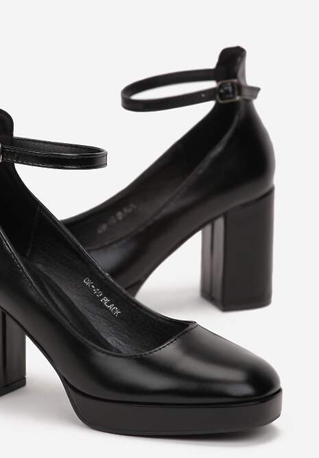 Czarne Jenolite Czółenka Zapinane wokół Kostki na Sprzączkę z Wysokim Słupkiem Rayisa