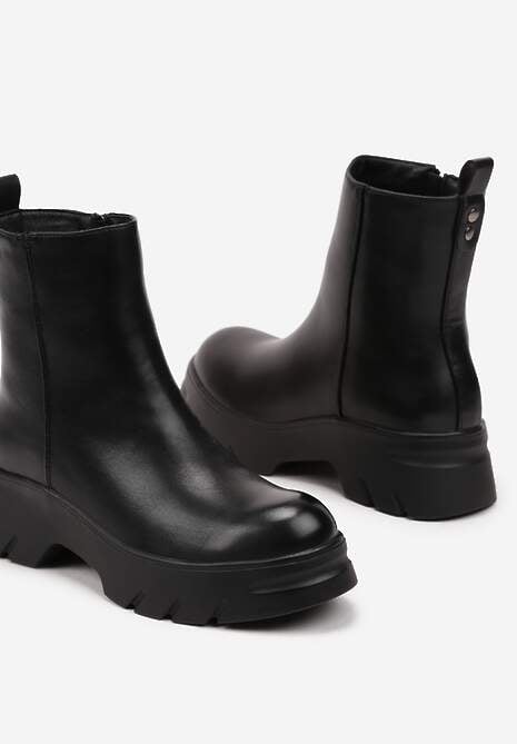 Czarne Płaskie Botki z Ociepleniem Hanalen