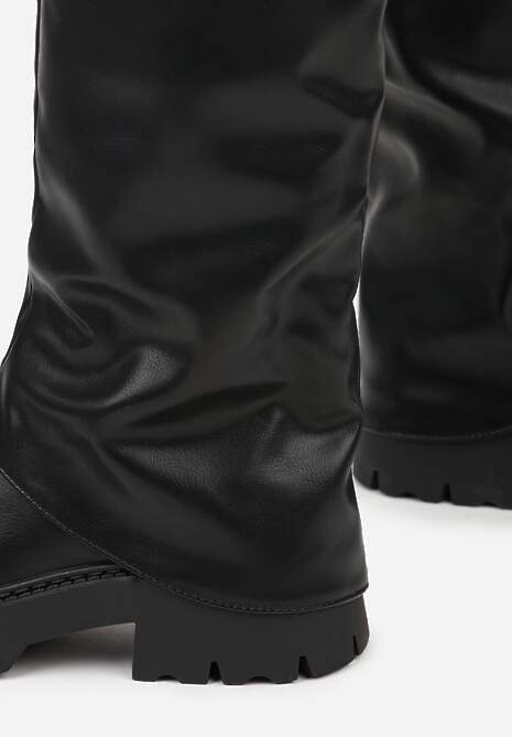 Czarne Kozaki VICES z Marszczoną Cholewką Imitującą Nogawkę ze Sprzączką Valles