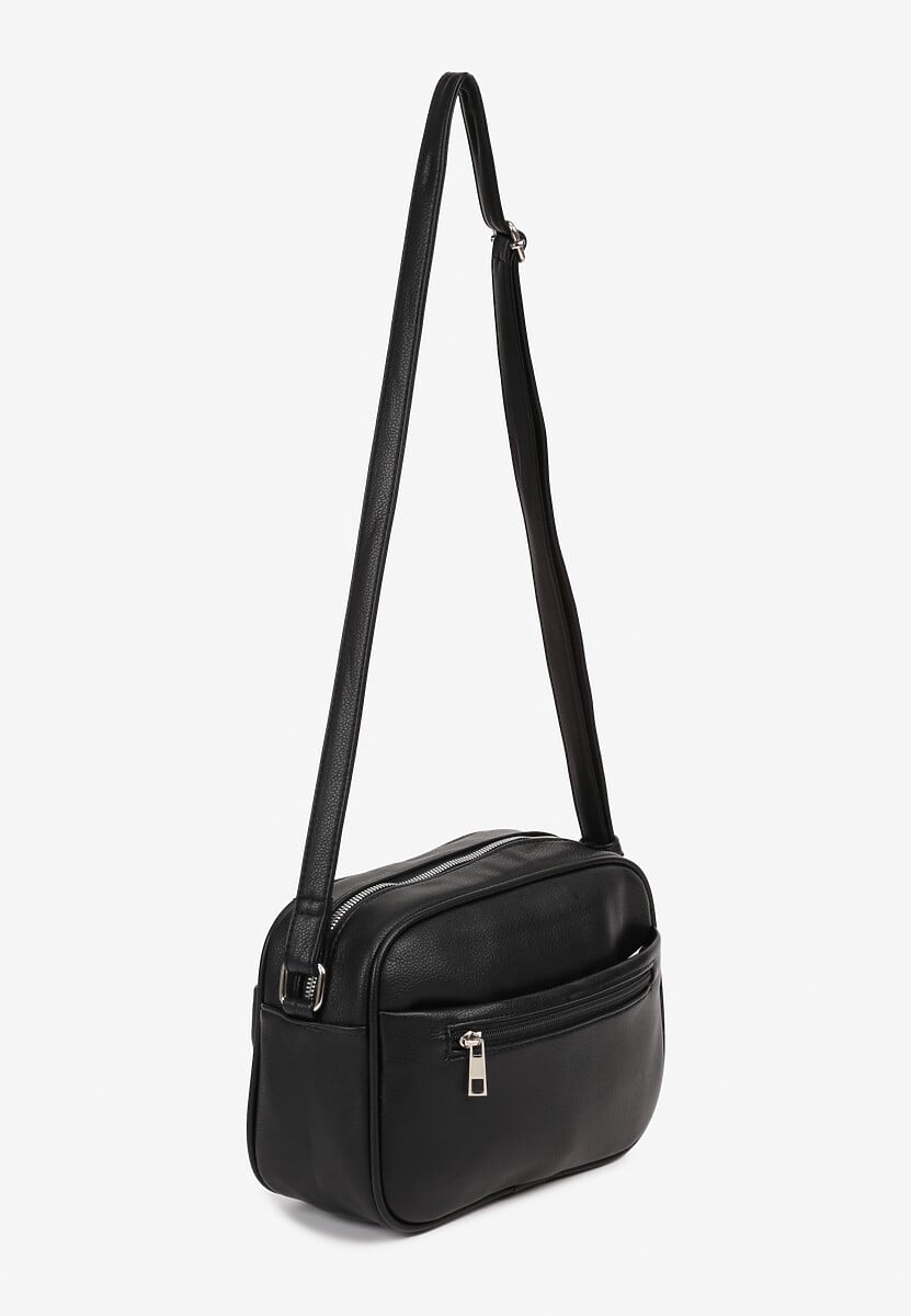 Czarna Torebka na Ramię Ozdobiona Metaliczną Aplikacją Nanithra