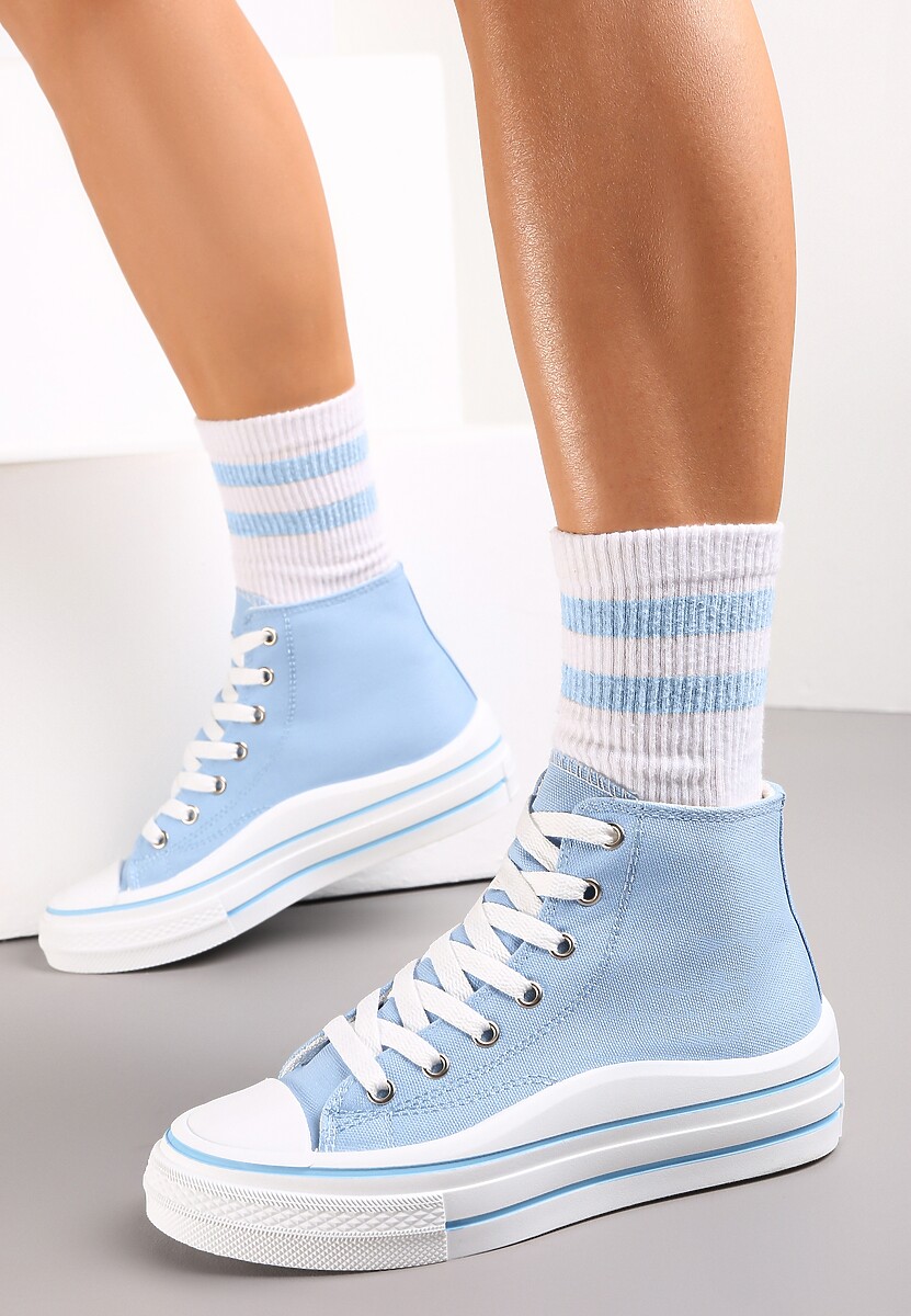 Niebieskie Trampki z Wysoką Cholewką na Platformie Layun