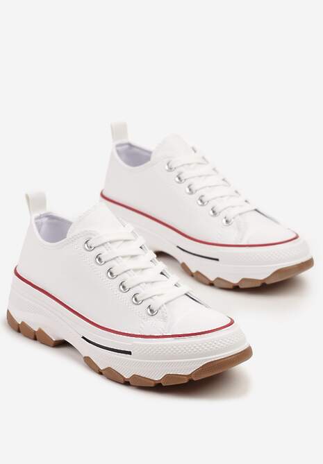 Biało-Czerwone Trampki na Platformie z Niską Cholewką Evalloria