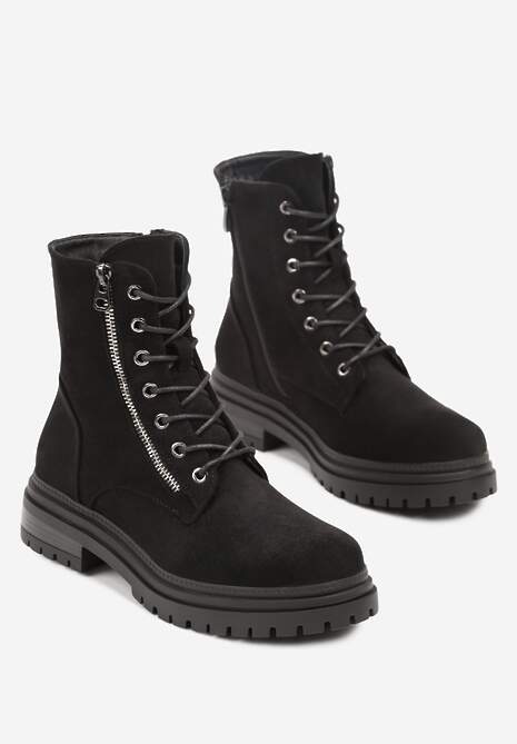 Czarne Botki Workery Ozdobione Suwakiem Clarena