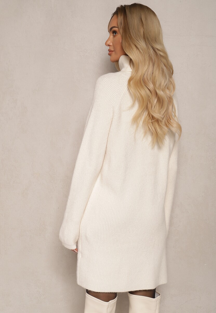 Jasnobeżowa Sukienka Dzianinowa Prążkowana Lialethe