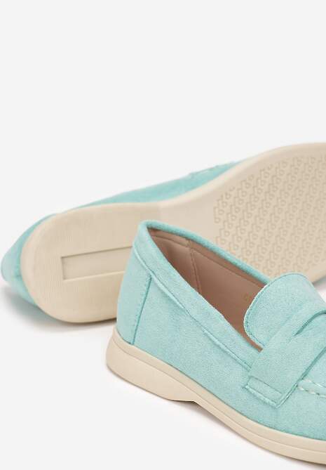 Zielone Mokasyny z Imitacji Zamszu na Płaskiej Podeszwie Faranis